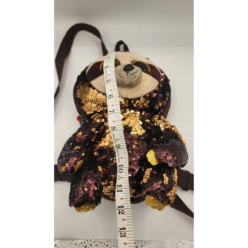 Ty Beanie Boos Dangler Sloth Flippable Sequin Mini Backpack Brown Gold Plush Bag